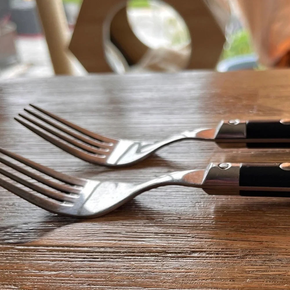 Gibson Casual Living Stainless Steel Black Riveted Handle Forks Set of 2